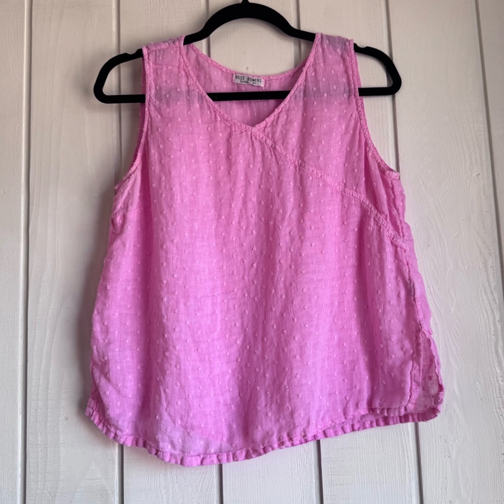 Russ Bernens Vintage Pink Polka Dot Linen Blouse